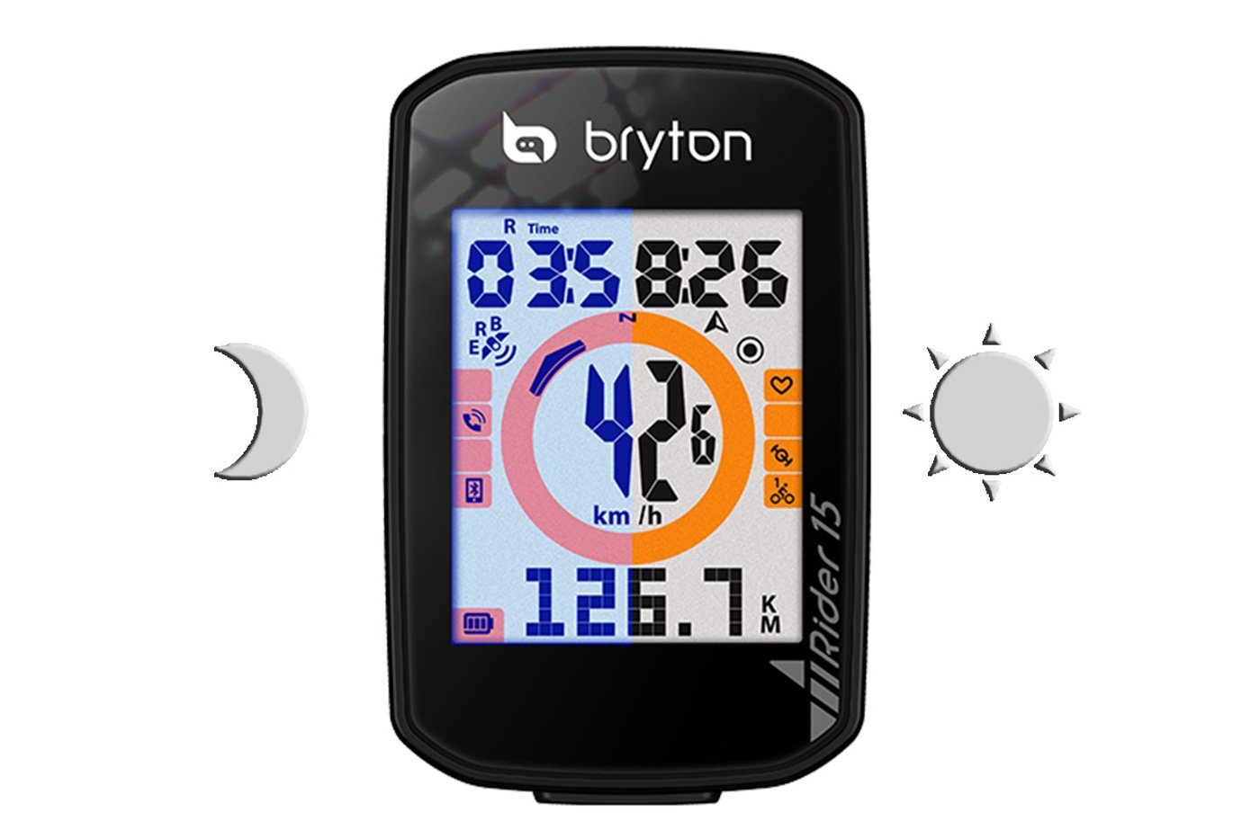 Pantalla retroiluminada del Bryton Rider 15