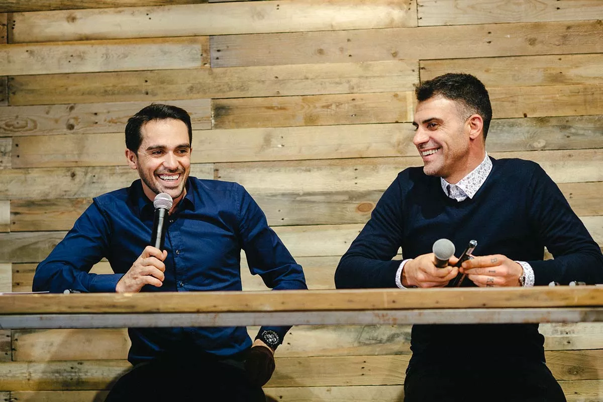Alberto Contador y Oscar Pereiro en la inauguración de Trek X-Madrid
